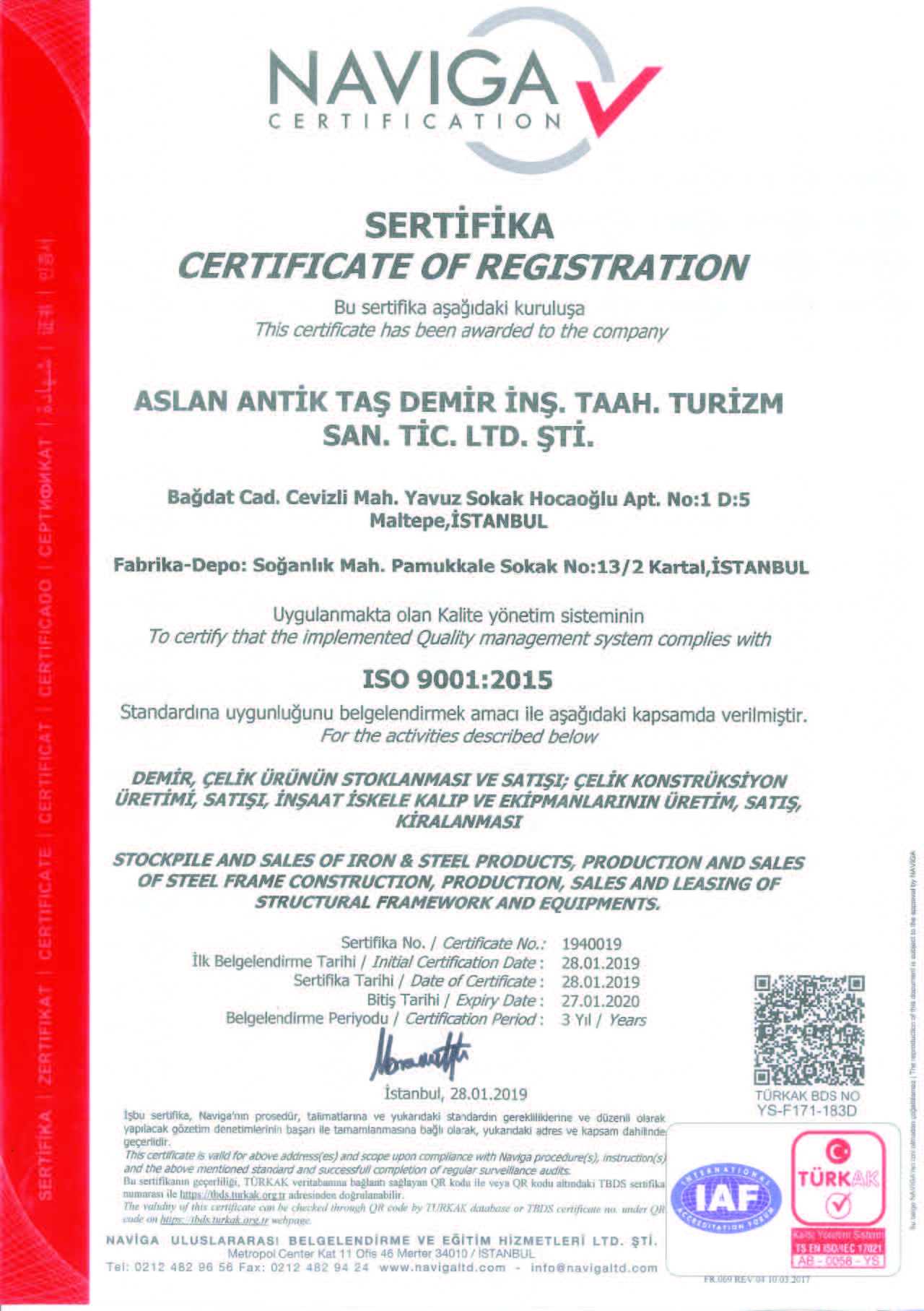 Quality Certificates – Aslan Demir